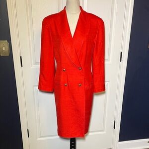 Vintage Spenser Jeremy Silk Red Double-Breasted Overcoat Gold Tone Buttons Sz 12